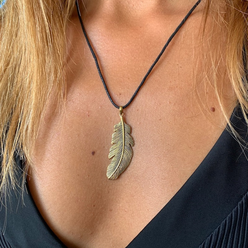 Eagle Feather Necklace Brass Pendant