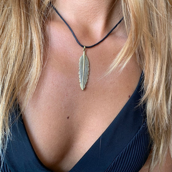 Feather necklace Brass Pendant Necklace