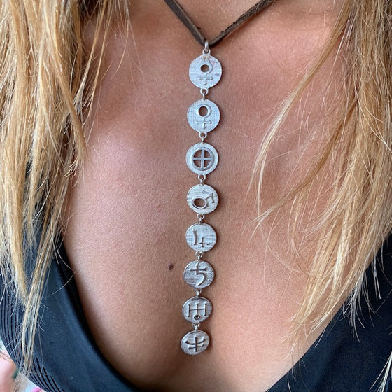 Sterling Silver Galactic Planetary Symbols Linked Necklace