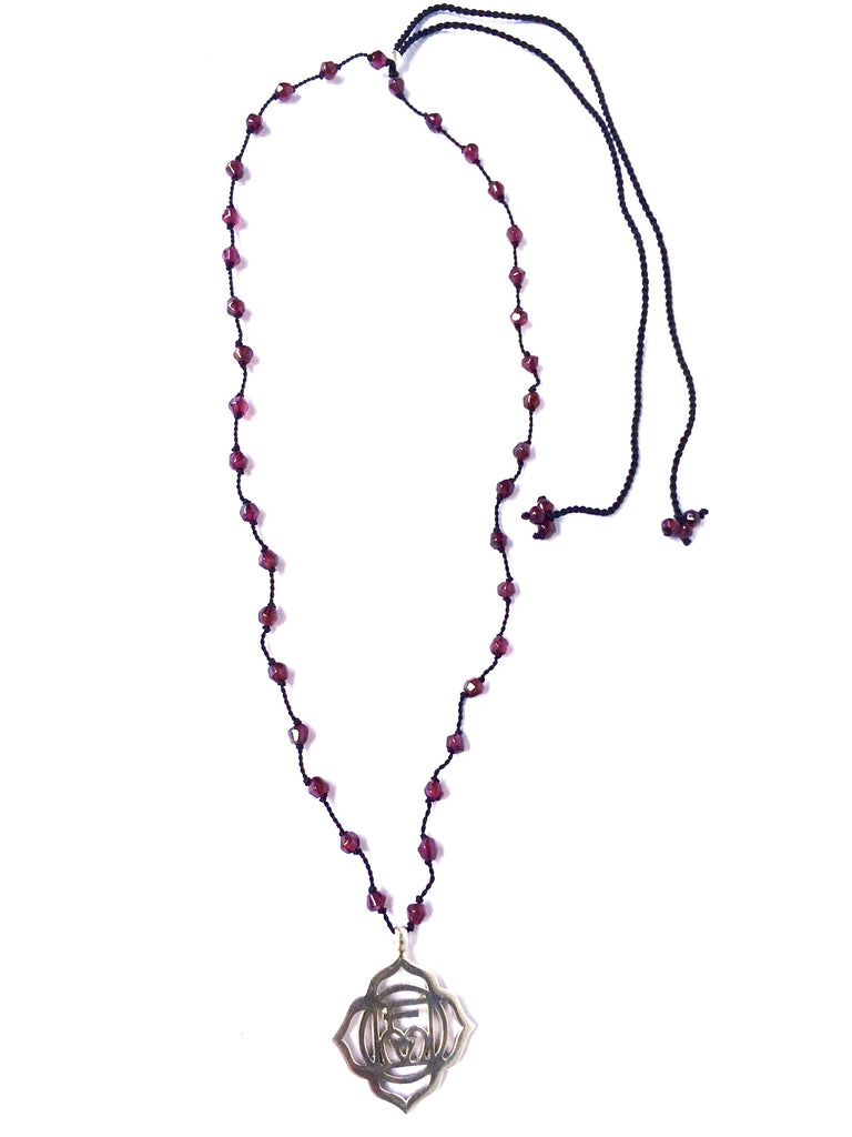 Root Chakra Symbol Silver Necklace Garnet Healing Gemstones chakra jewellery