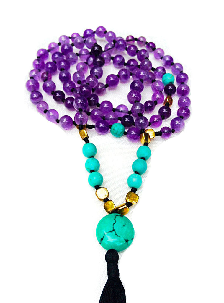 Amethyst & Turquoise Mala Beads handmade yoga necklace