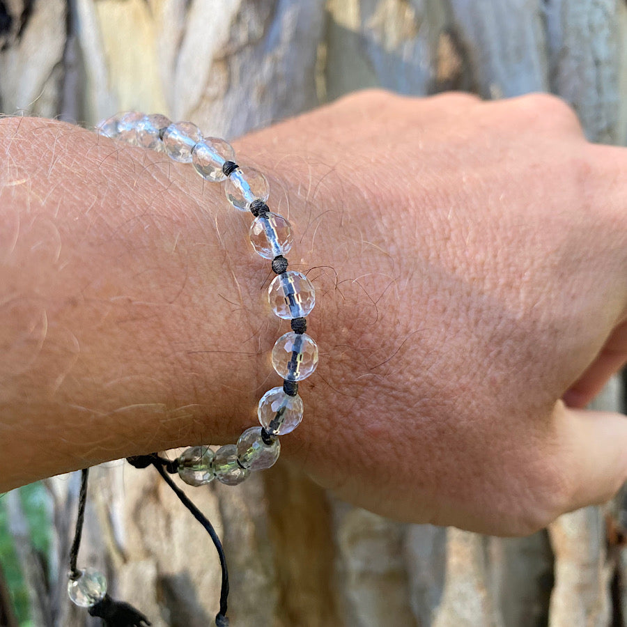 Clear Quartz Wrist Mala Beads mens yoga bracelet