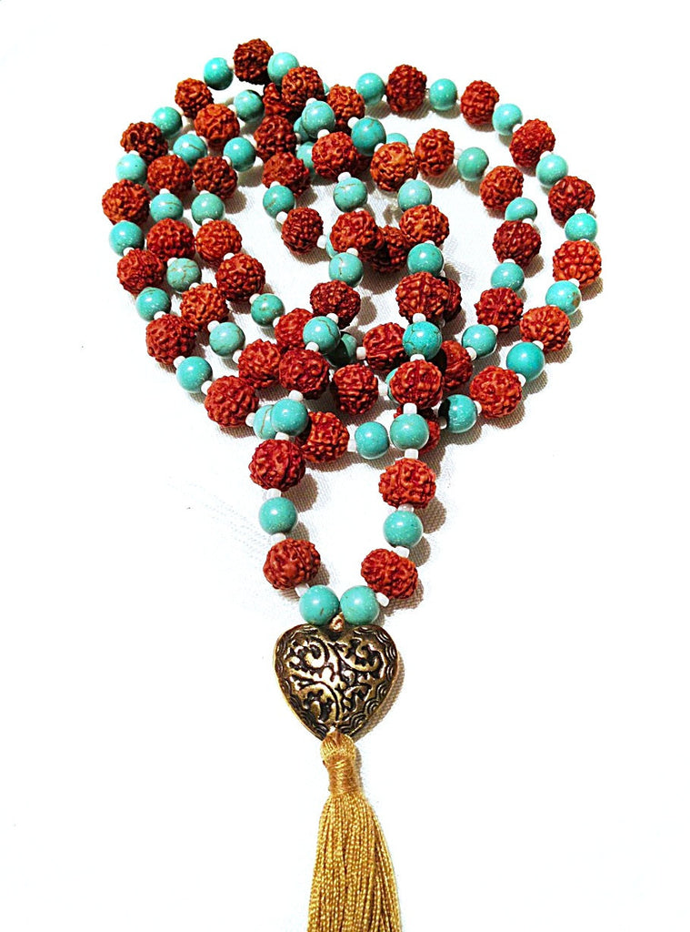 Mala prayer Beads yoga necklace handmade from Turquoise & Rudraksha 