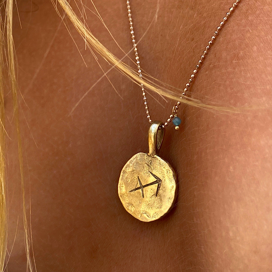 Sagittarius Star Sign Zodiac necklace Gold constellation pendant, Topaz birthstone