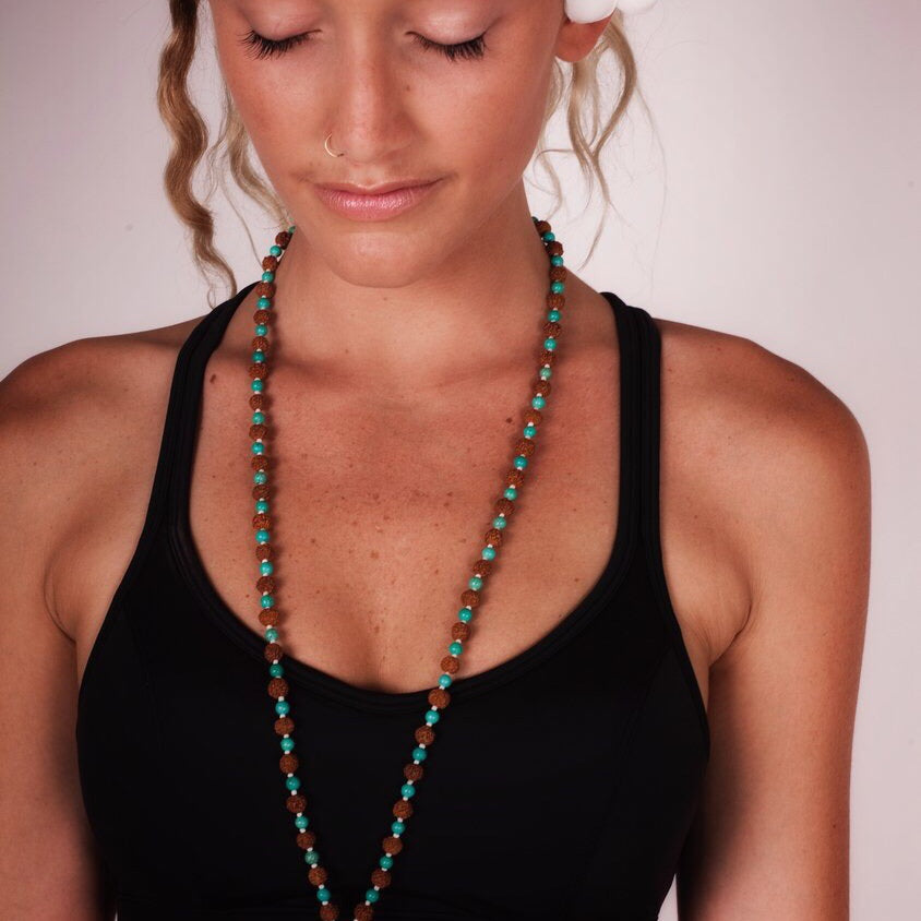 Mala prayer Beads yoga necklace handmade from Turquoise & Rudraksha 