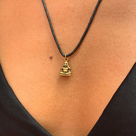 Laughing Buddha small brass pendant necklace