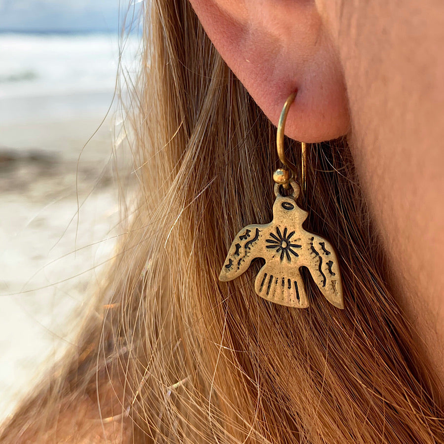 American Indian Bird Brass Earrings