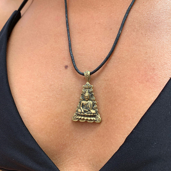 Buddha in lotus flower brass pendant necklace