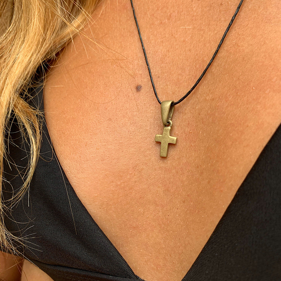 Small Cross brass pendant necklace