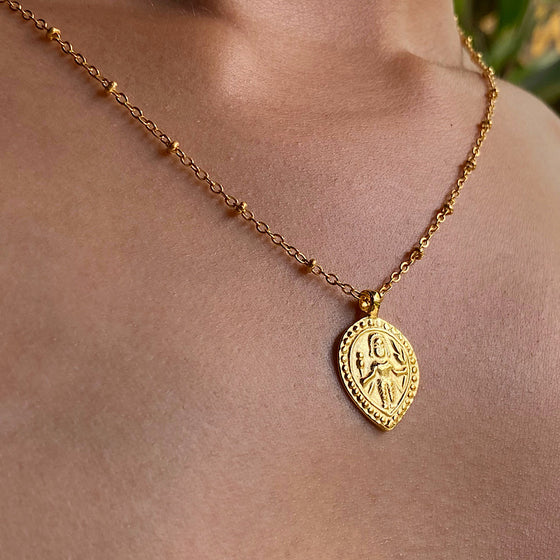 Aphrodite Love Goddess Gold necklace with Rhodolite Garnet gemstones