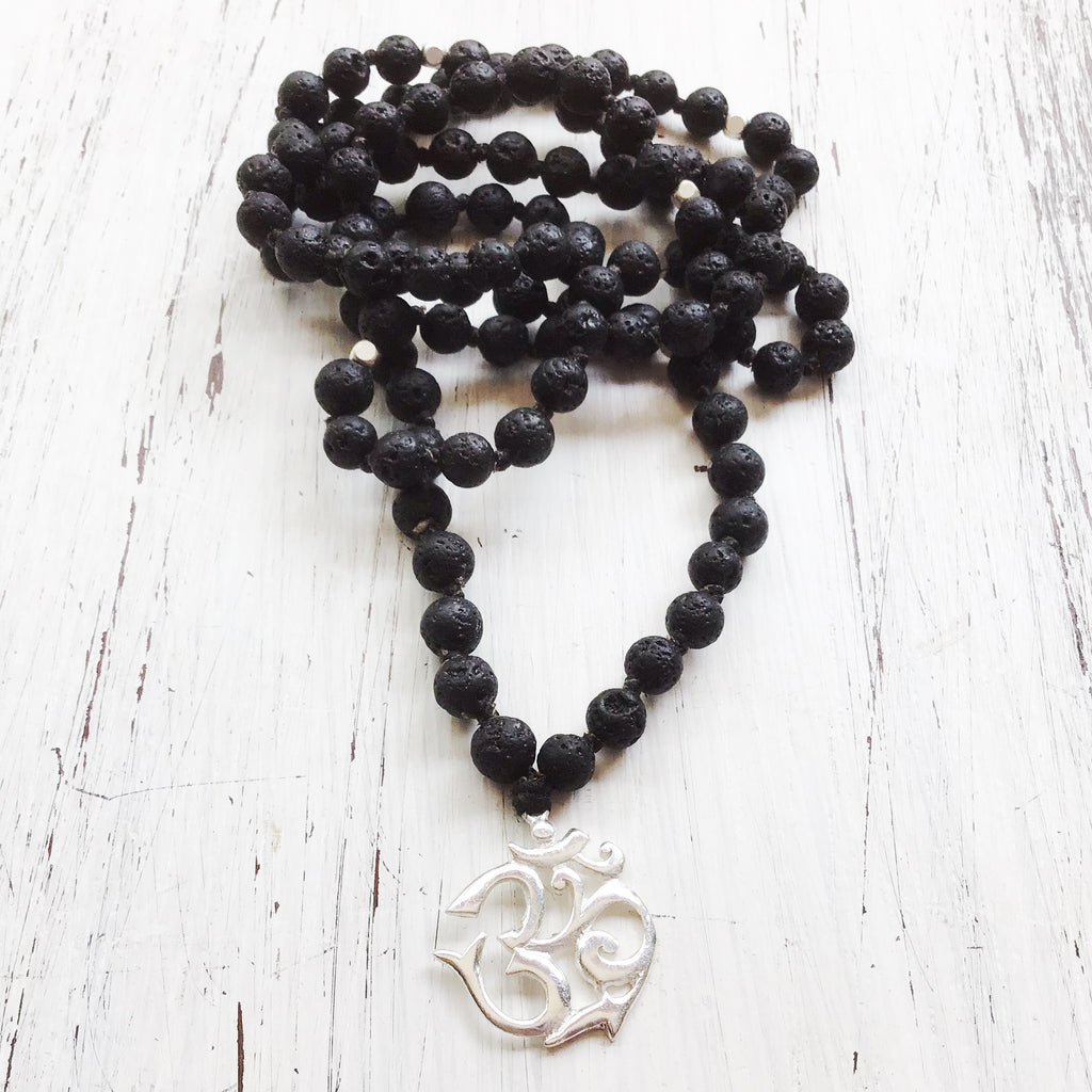 OM Lava Mala Prayer Beads necklace
