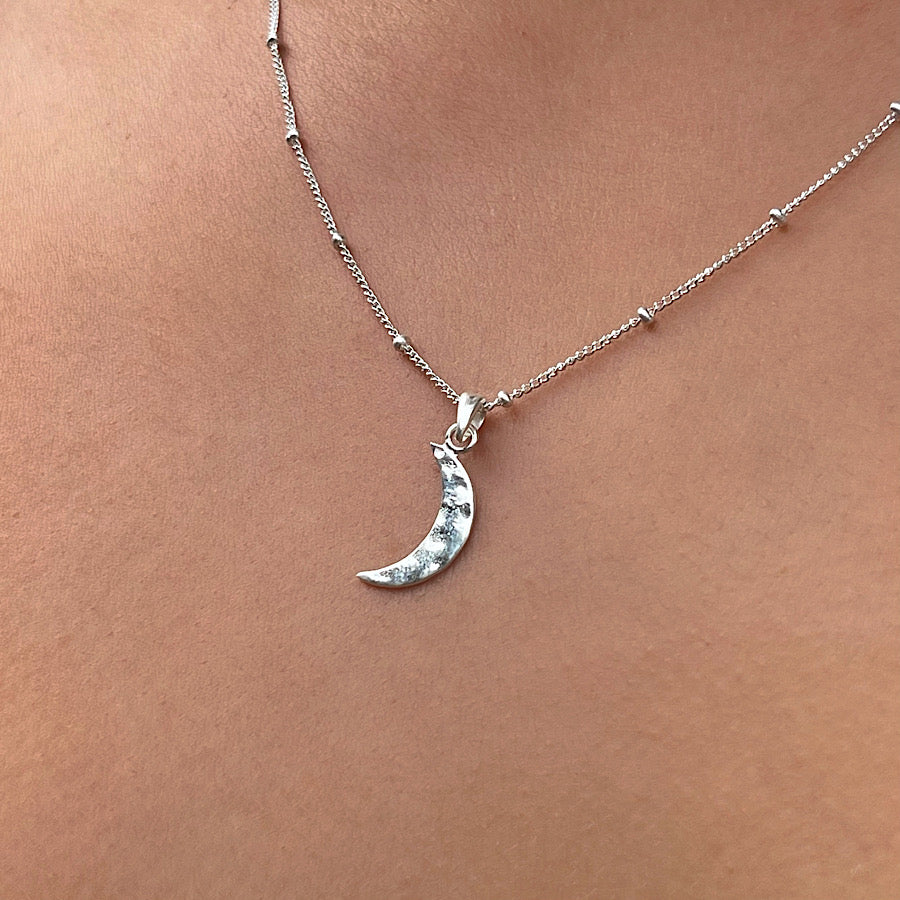 Crescent Moon Sterling Silver necklace with freshwater Pearls