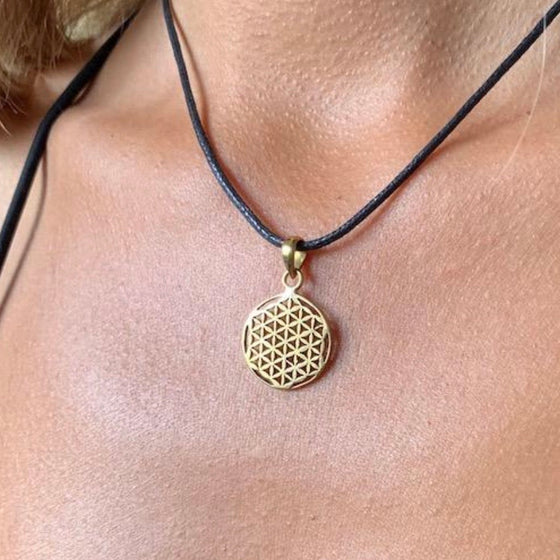 Flower Of Life Brass pendant small sacred geometry necklace