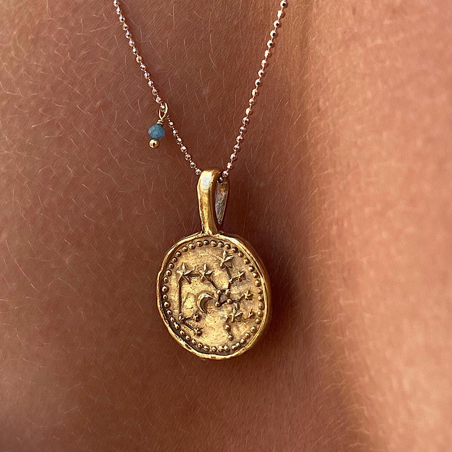 Sagittarius Star Sign Zodiac necklace Gold plated constellation pendant, Topaz birthstone