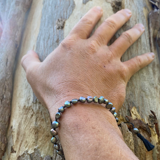 Silver Pearl Wrist Mala Beads mens yoga bracelet