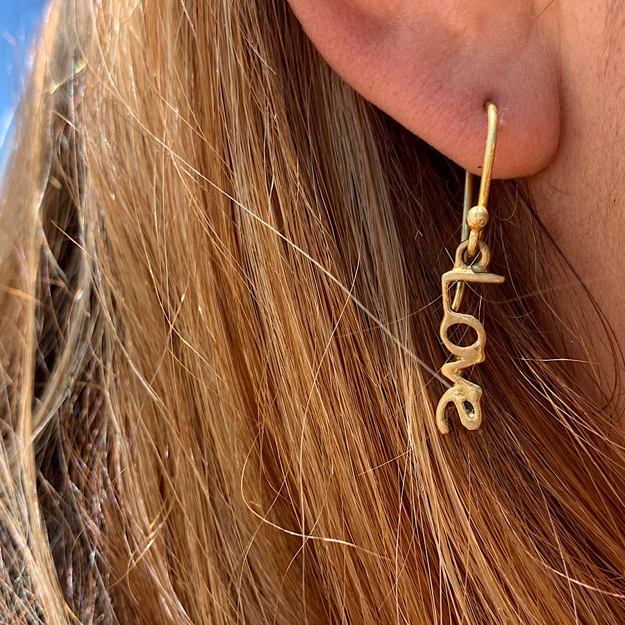 LOVE charm Brass Earrings