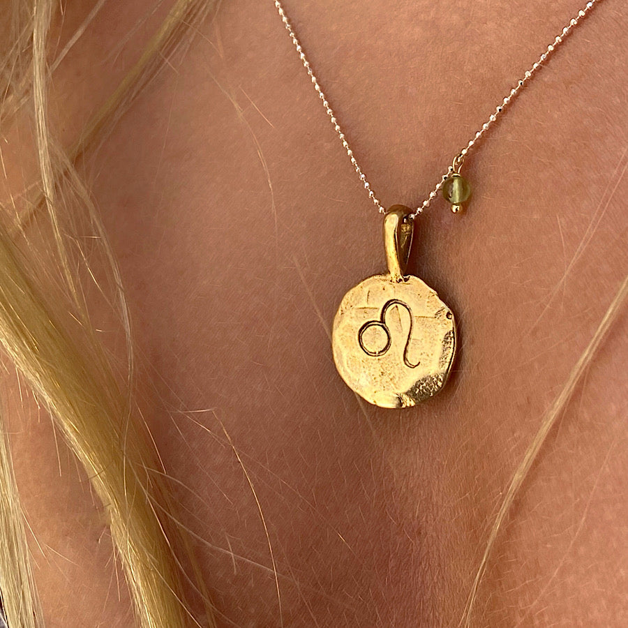 Leo star sign Zodiac necklace Gold plated constellation pendant, peridot birthstone