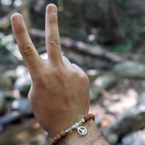 Peace wrist Mala Beads mens yoga bracelet, rudraksha, citrine, pearl