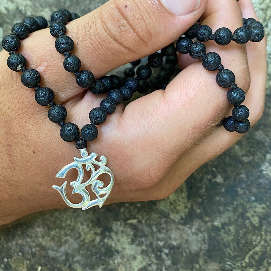 OM Lava Mala Prayer Beads Mens yoga necklace