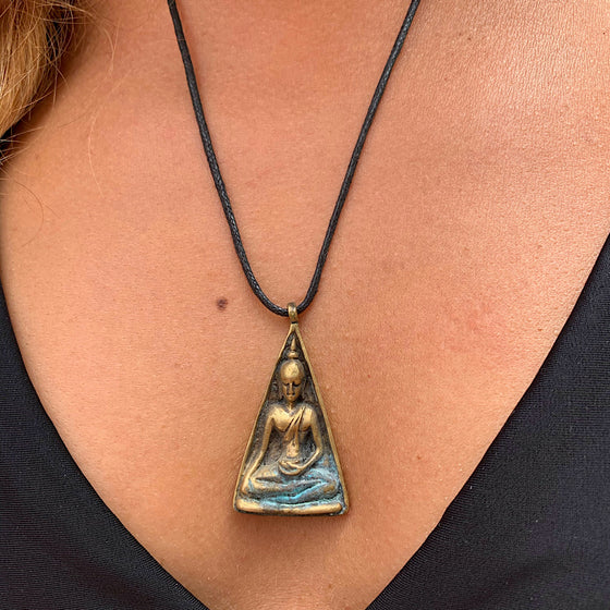 Buddha brass antique style triangle pendant necklace