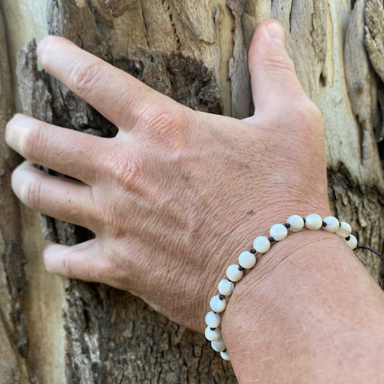 Mother Of Pearl Wrist Mala Beads mens yoga bracelet