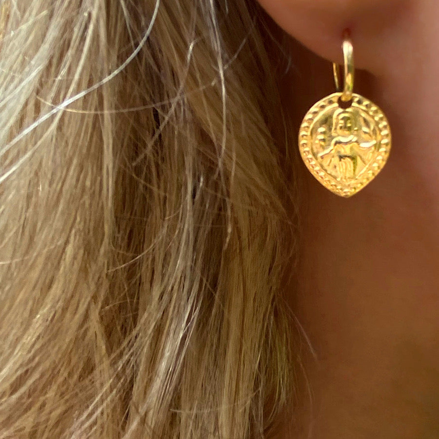 Small Hoop Aphrodite Goddess Earrings Gold plated