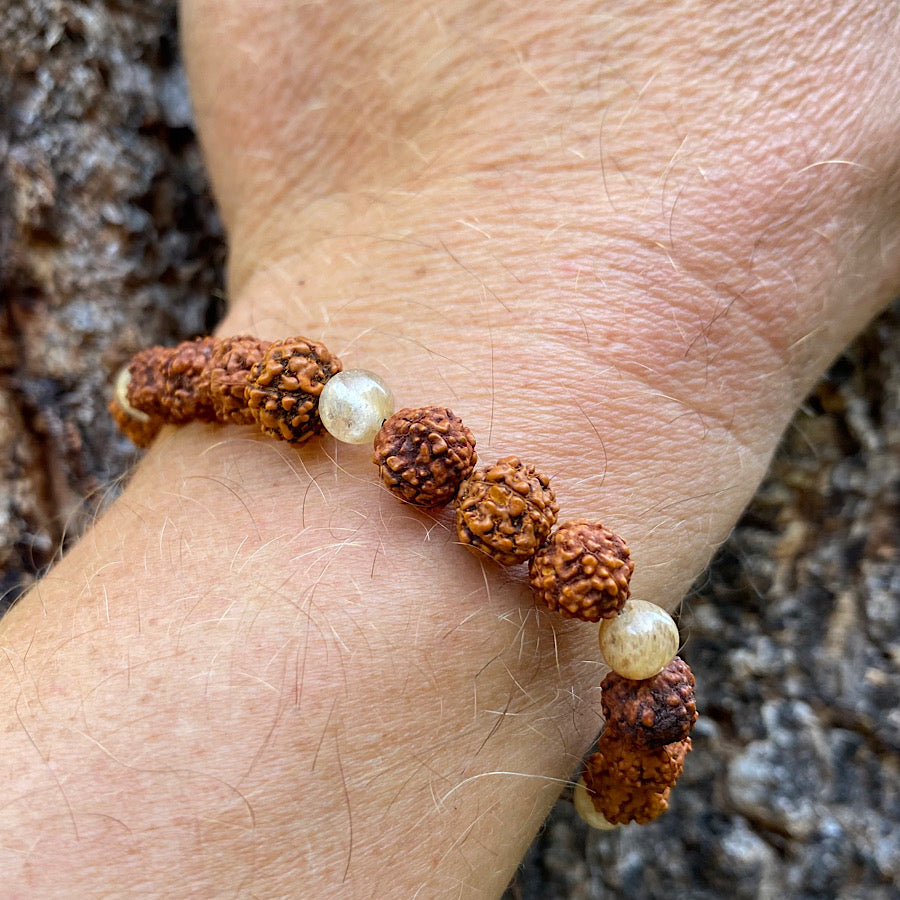 Wrist Mala Beads mens yoga bracelet, Citrine, Rudraksha
