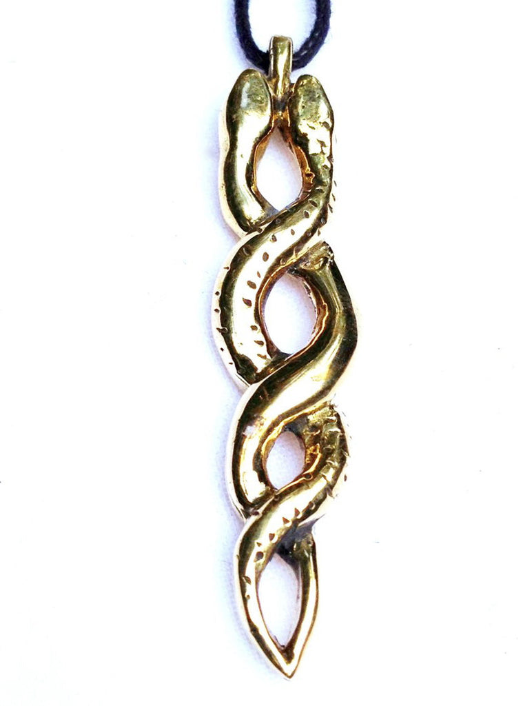 Twin Serpent Kundalini Necklace Brass Pendant