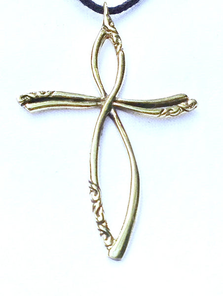 Looped Cross Necklace Brass Pendant - Heart Mala Yoga Jewellery