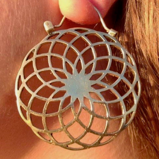 Sunflower Sacred Geometry Brass Earrings