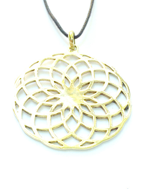 Sunflower Sacred Geometry Brass Pendant necklace