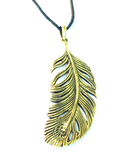Peacock Feather Brass Pendant necklace