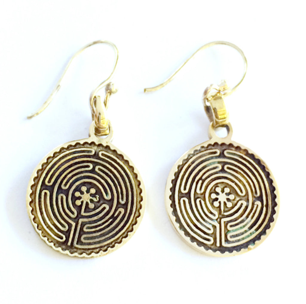 Labyrinth of Chartres Brass earrings - Heart Mala