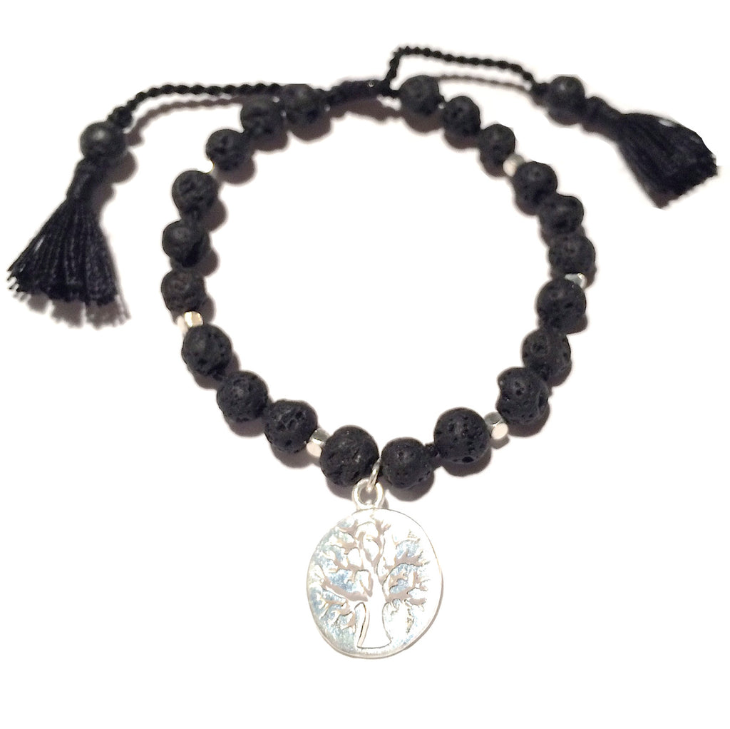Lava Mala Beads yoga Bracelet Silver Tree Of Life wrist Mala