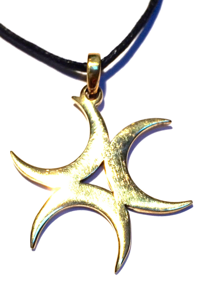 Triple Crescent Moon necklace Brass Pendant 