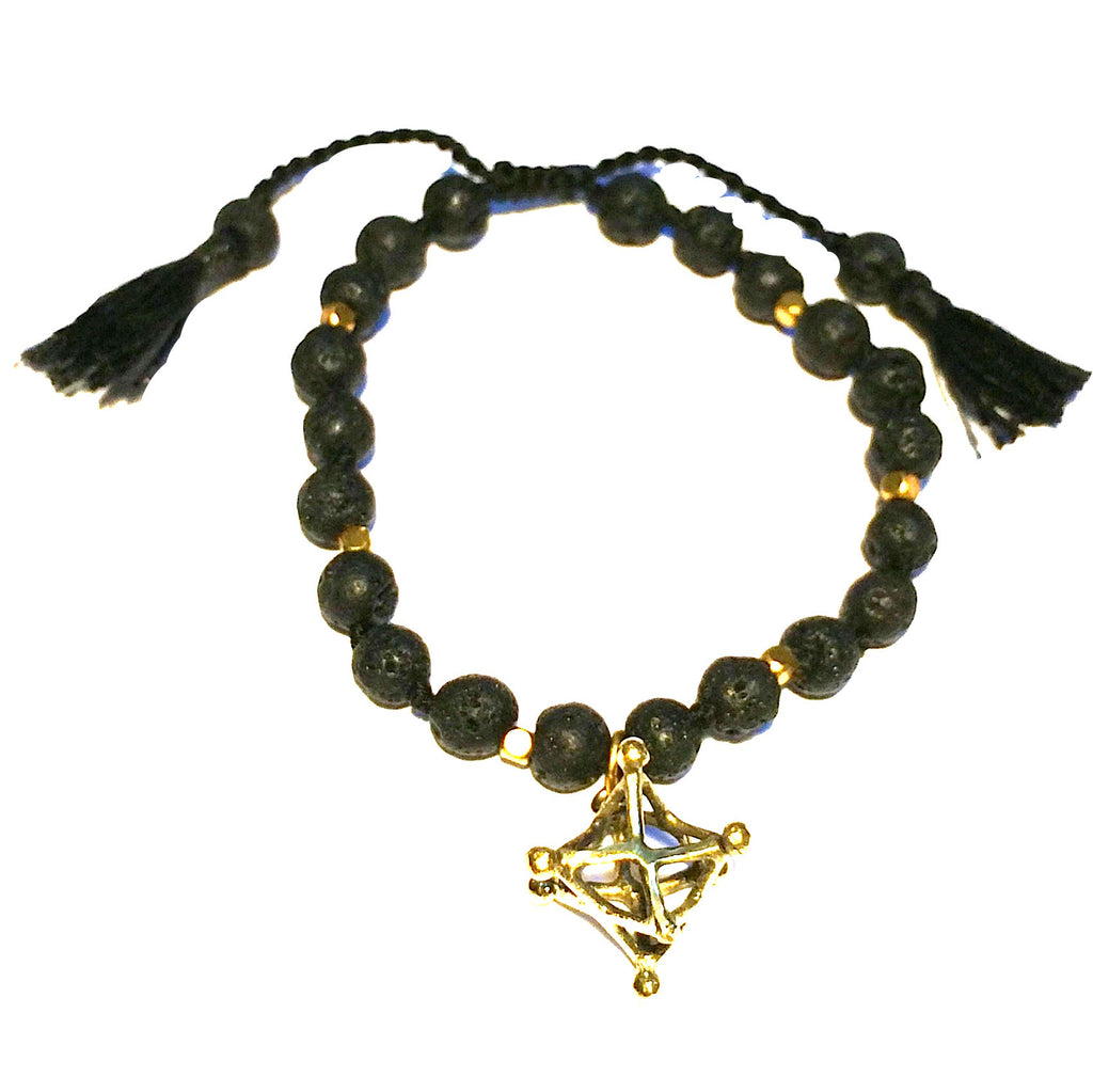 Lava stone wrist Mala beads yoga bracelet merkaba sacred geometry charm