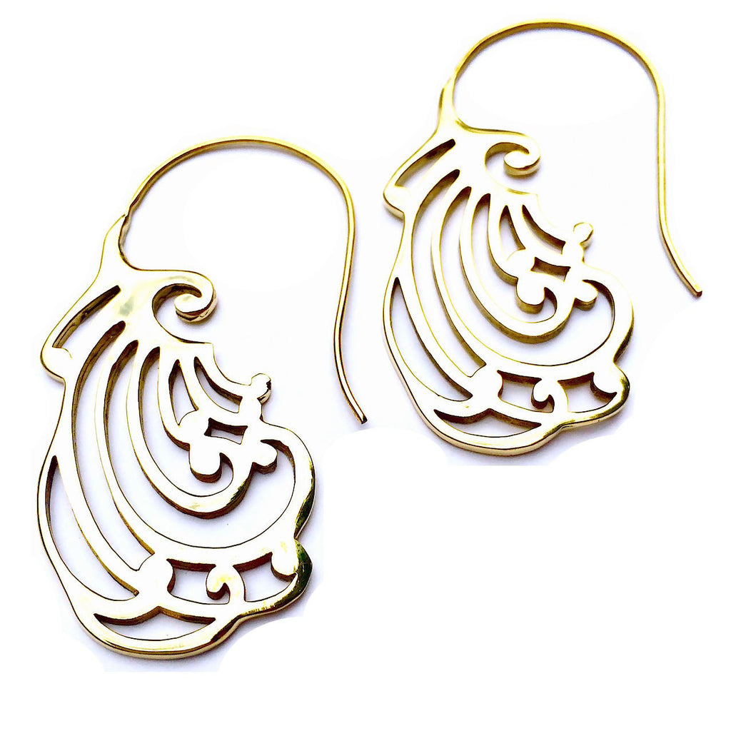 Ocean Wave brass earrings - Heart Mala