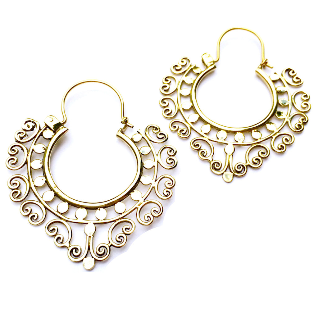 tribal heart spiral brass earrings - Heart Mala