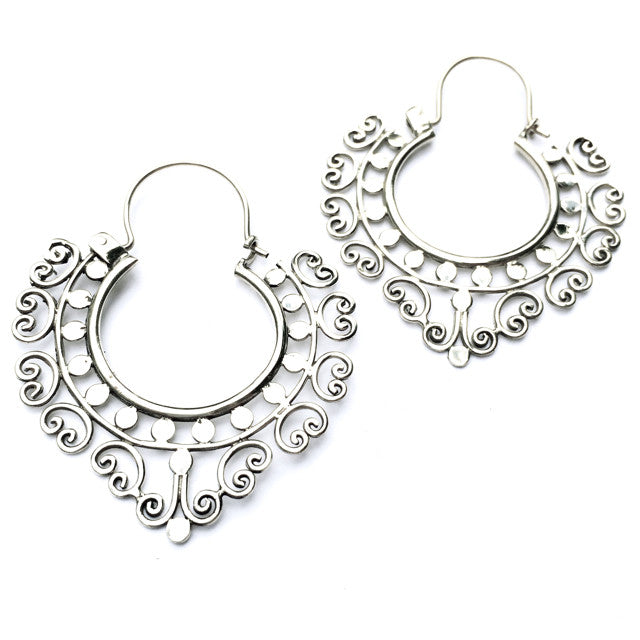 tribal heart spiral silver earrings - Heart Mala