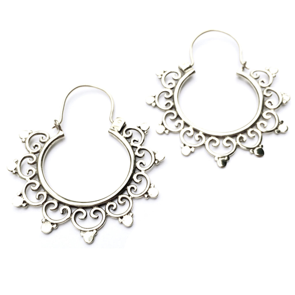 spiral heart tribal silver earrings - Heart Mala