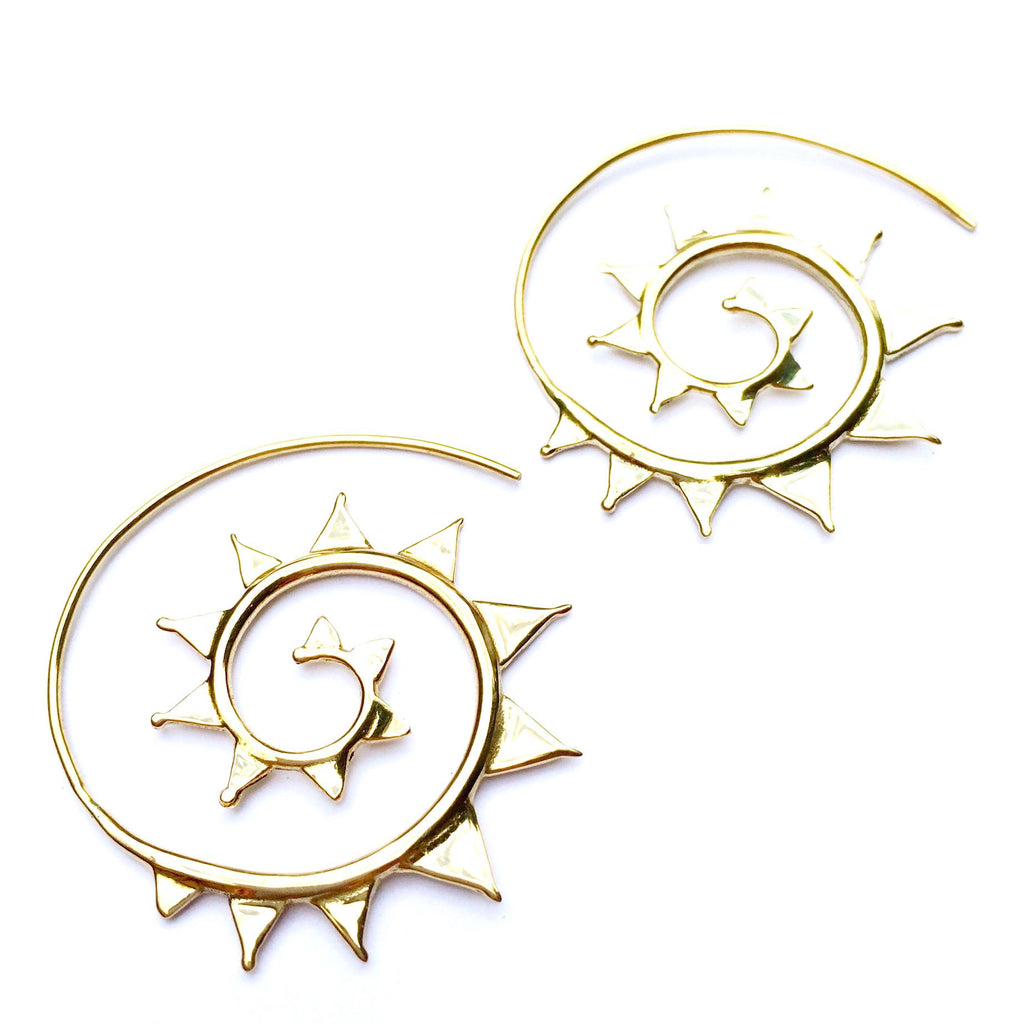 Spiral Tribal Crop Circle brass earrings - Heart Mala