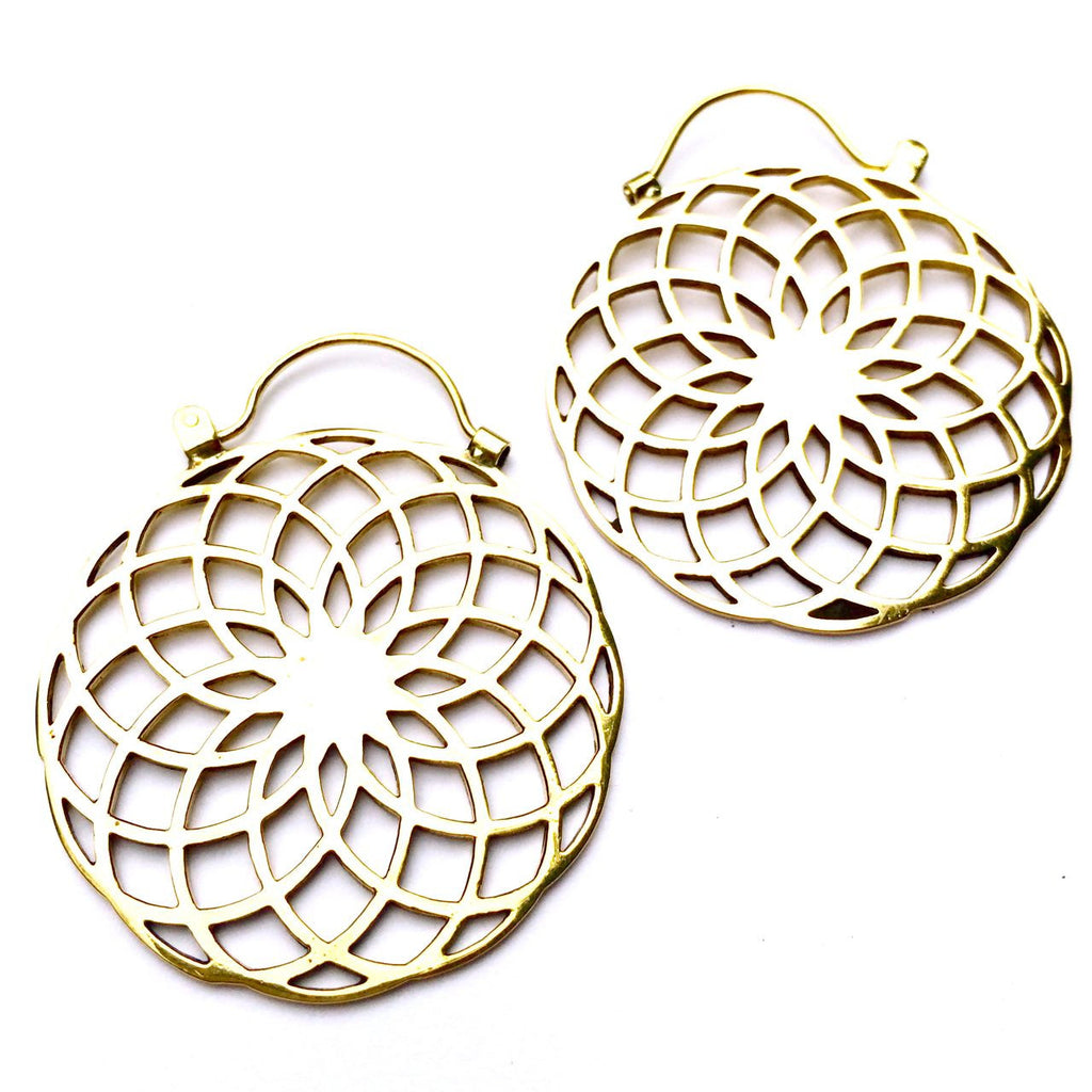 Sunflower Sacred Geometry Brass Earrings 