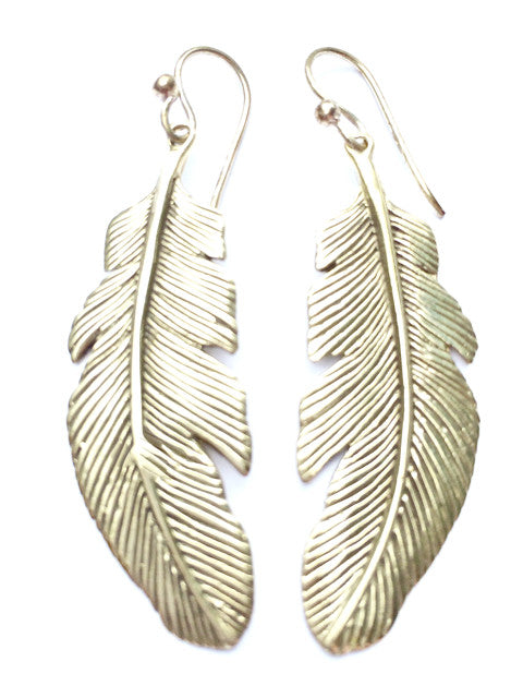 Eagle Feather Brass Earrings