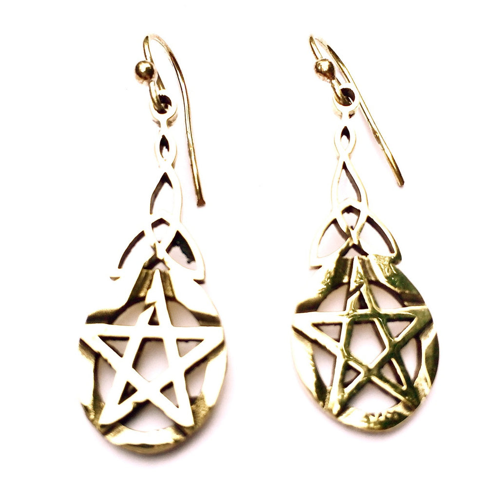celtic pentagram brass earrings - Heart Mala