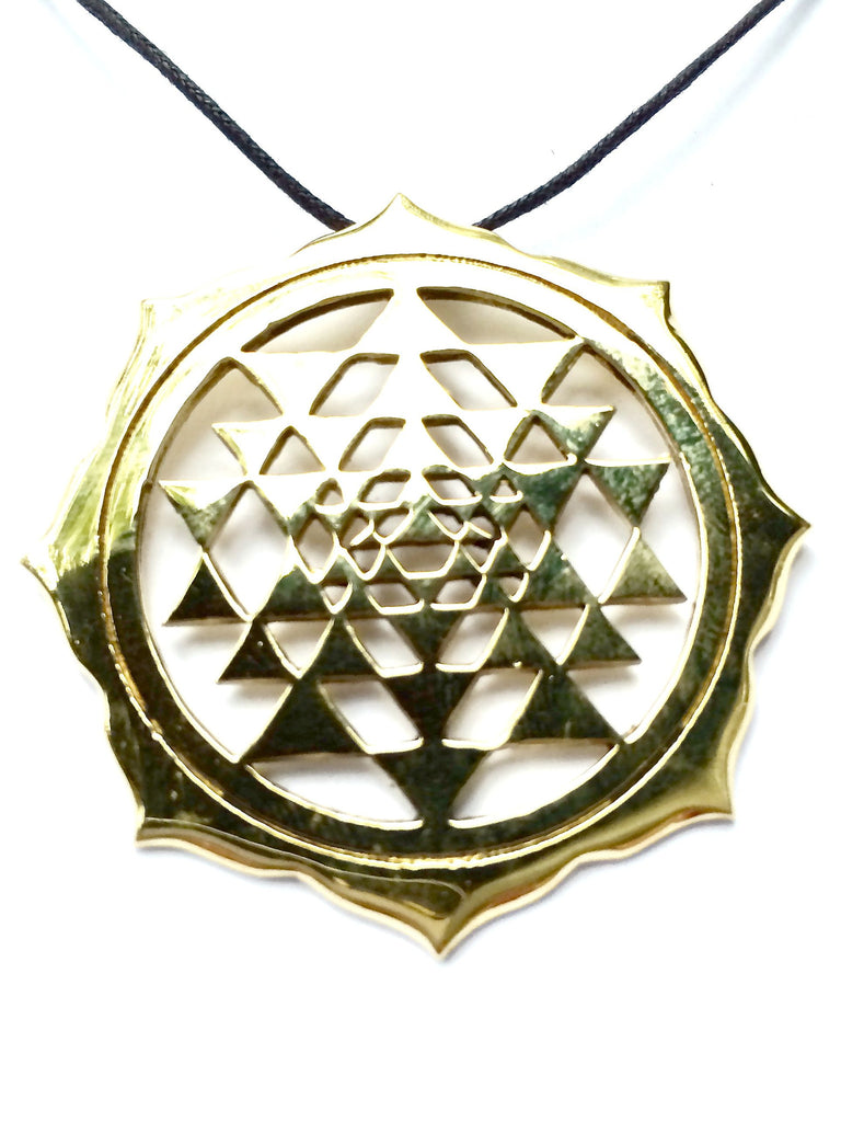 Sri Yantra Mandala Lotus brass pendant Sacred Geometry Necklace