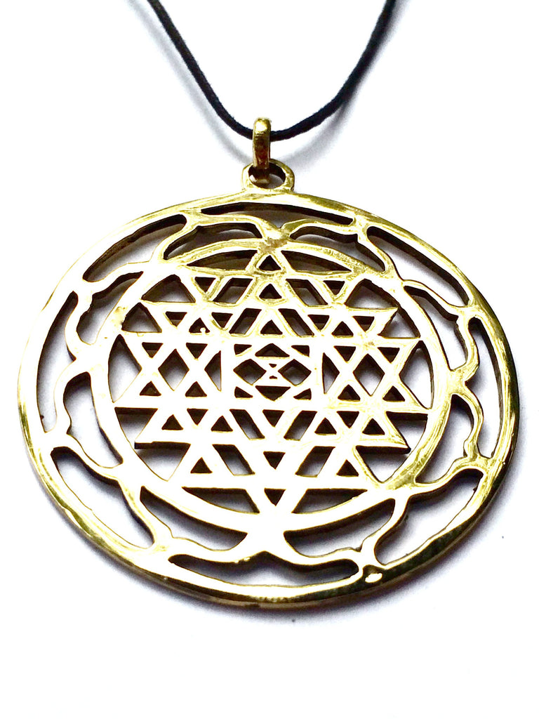 Sri Yantra brass pendant sacred geometry necklace