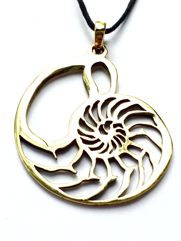 Nautilus Shell Sacred Geometry Brass Pendant Necklace