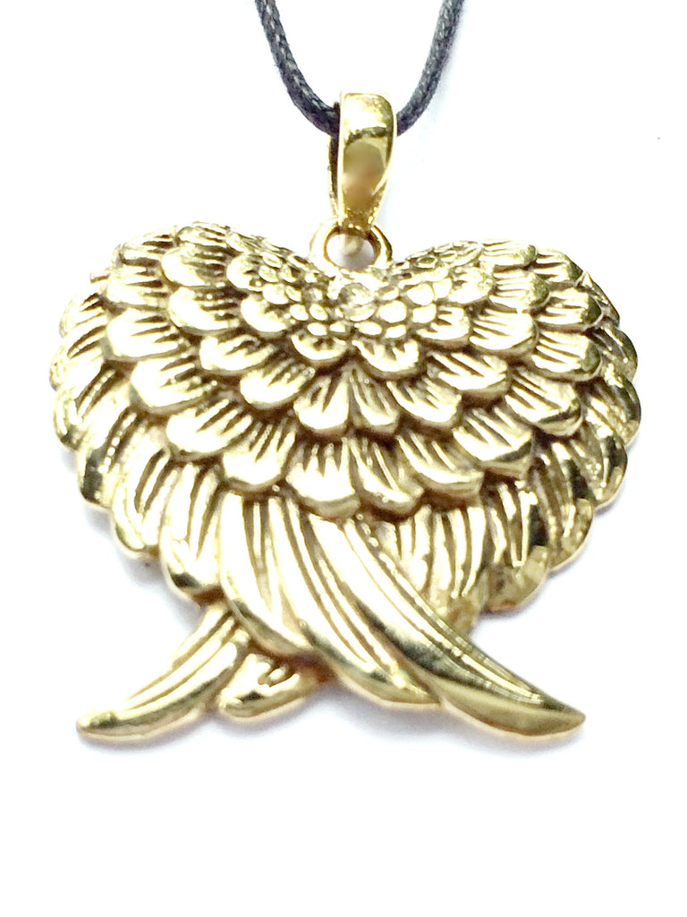 Angel Wing Heart Brass Pendant Necklace