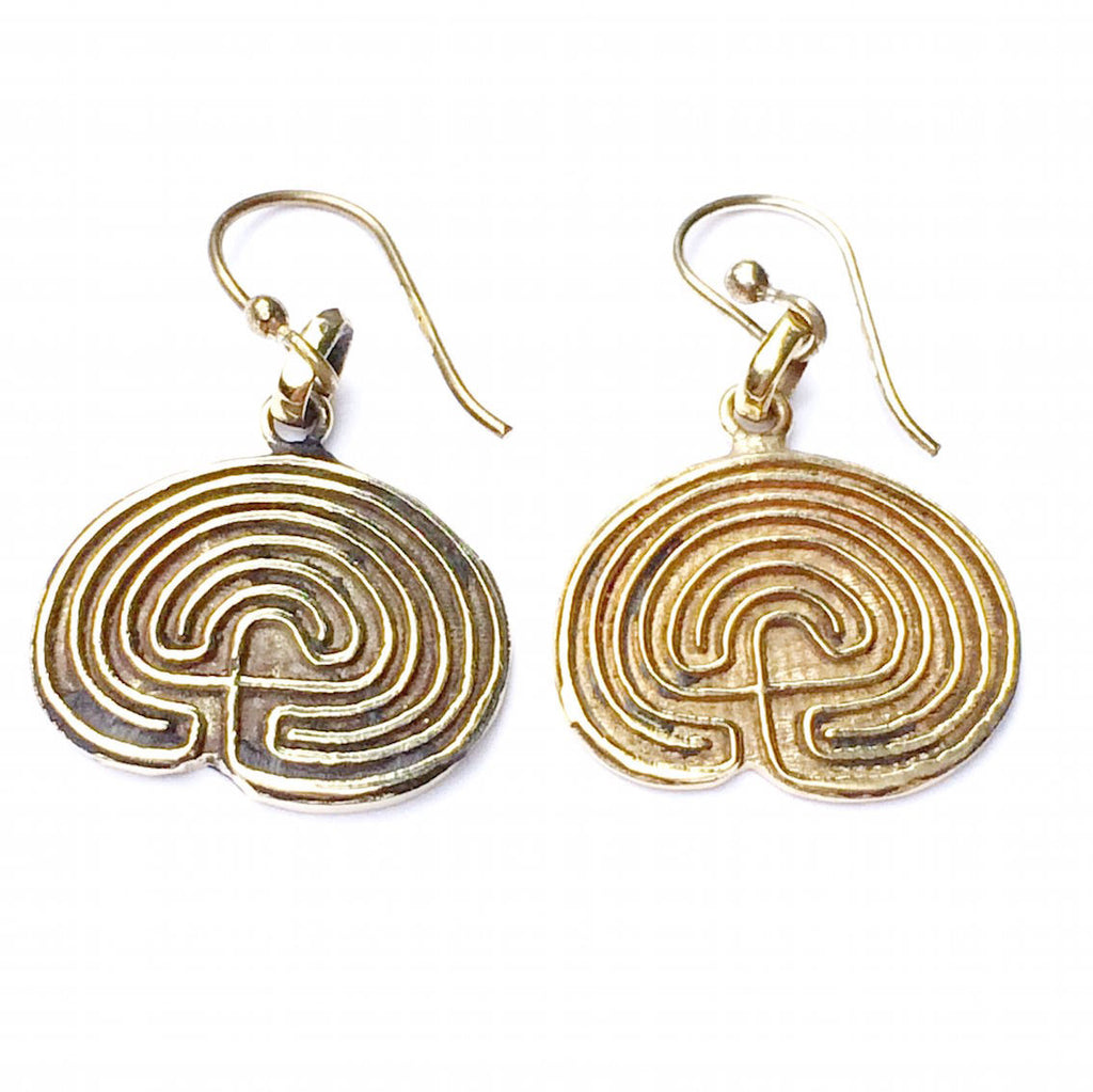 Hopi Labyrinth Brass earrings - Heart Mala