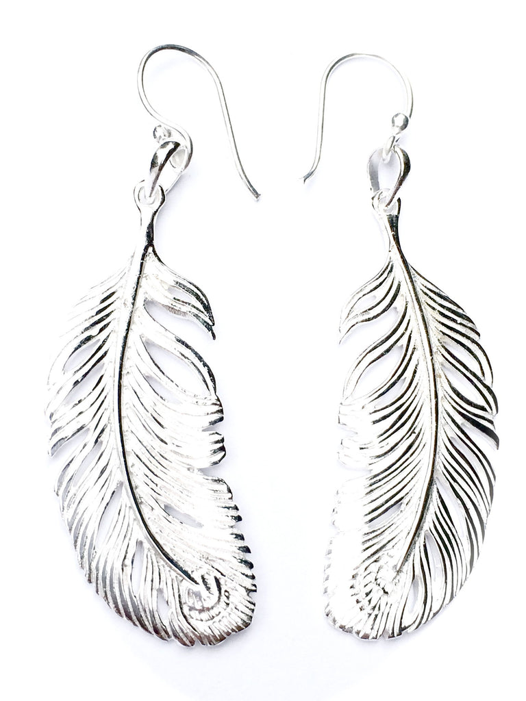 Peacock Feather Silver Earrings
